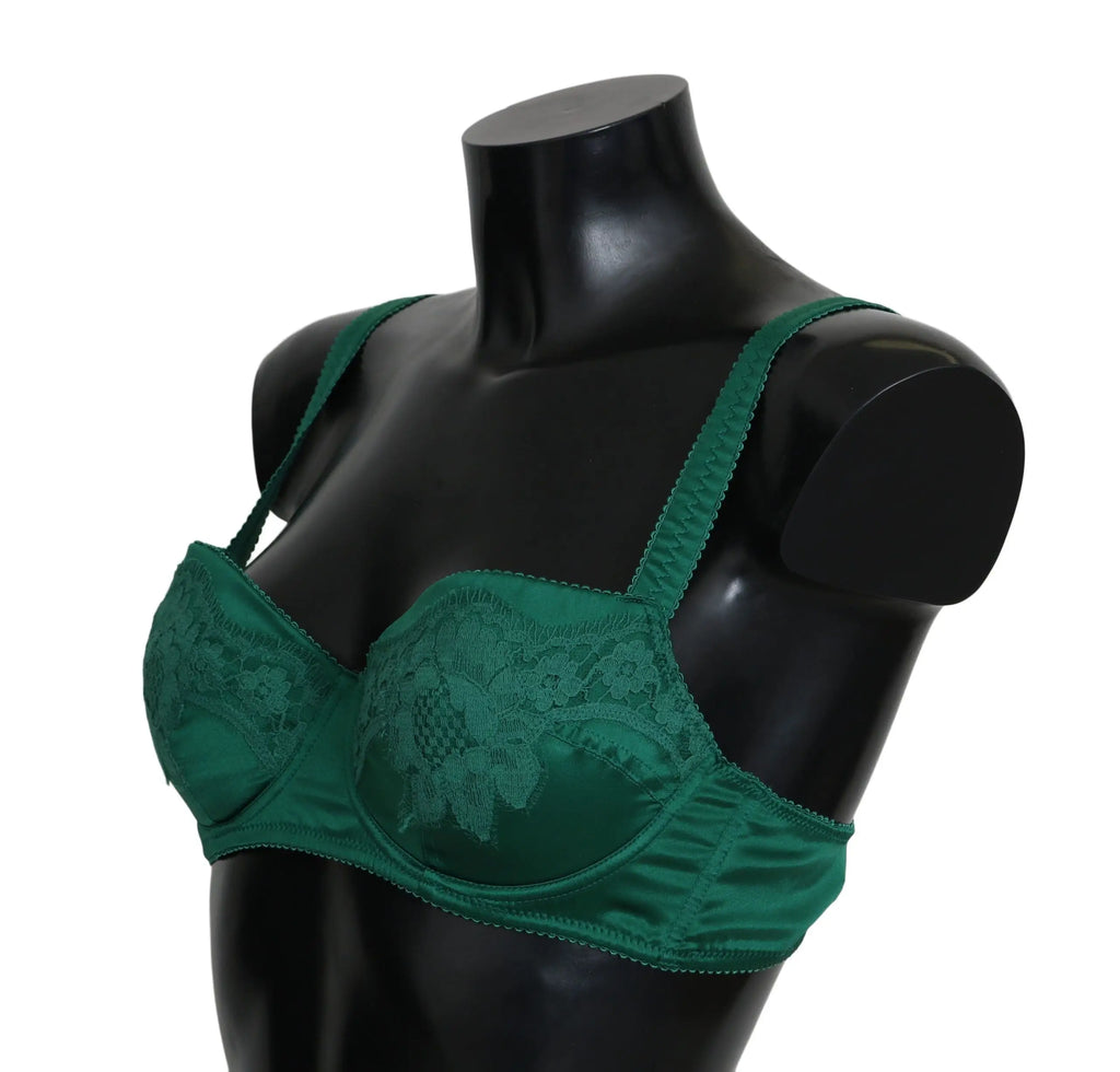 Soutien-gorge dolce & gabbana vert émeraude en satin stretch avec dentelle florale et bretelles réglables
