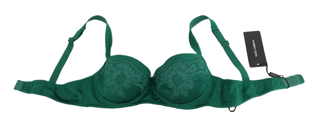 Soutien-gorge en dentelle florale verte émeraude dolce & gabbana en soie stretch avec bretelles ajustables élégant