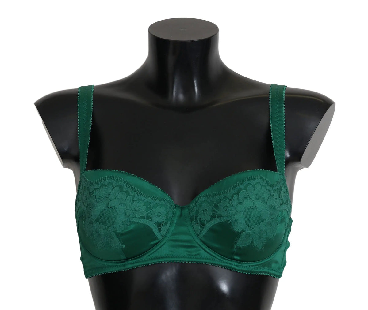 Soutien-gorge vert émeraude en satin avec dentelle florale et bretelles réglables dolce gabbana en soie extensible