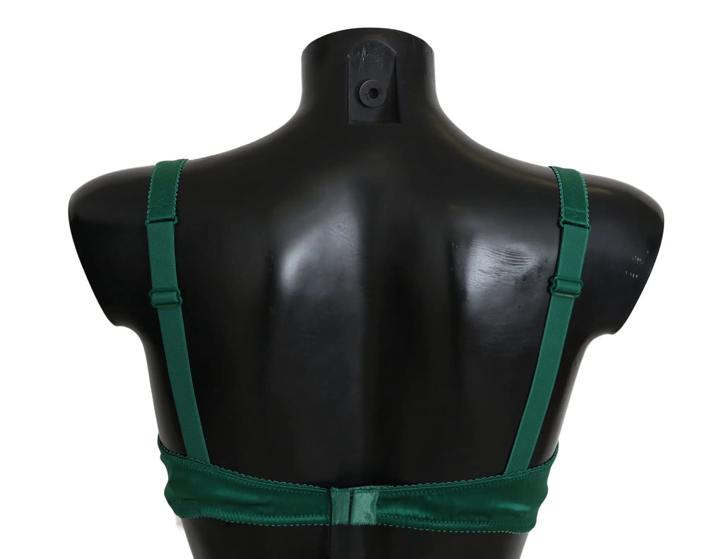 Soutien-gorge en soie vert émeraude dolce & gabbana avec dentelle florale extensible vue dos avec agrafe centrale
