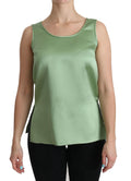 Dolce & Gabbana top sans manches vert clair en satin 100 pour cent soie avec encolure arrondie et fentes latérales subtiles