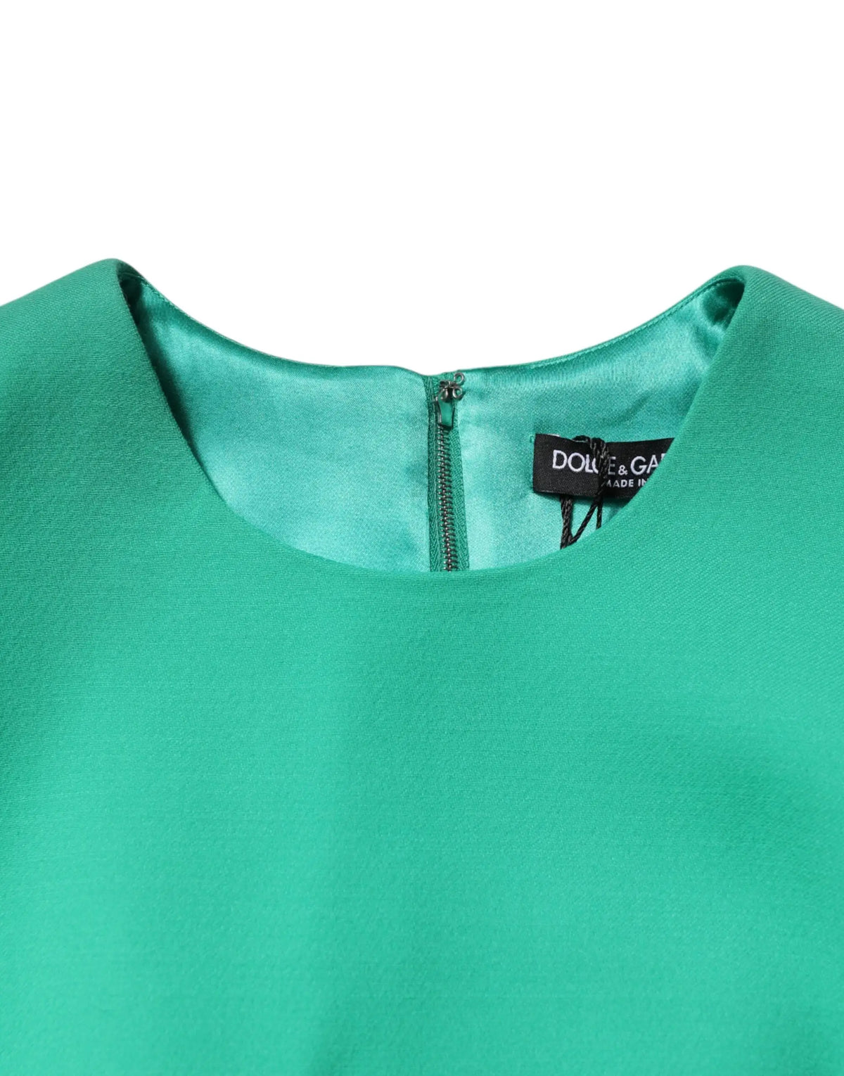 Robe mini évasée dolce & gabbana verte émeraude sans manches avec encolure doublée satin et fermeture éclair