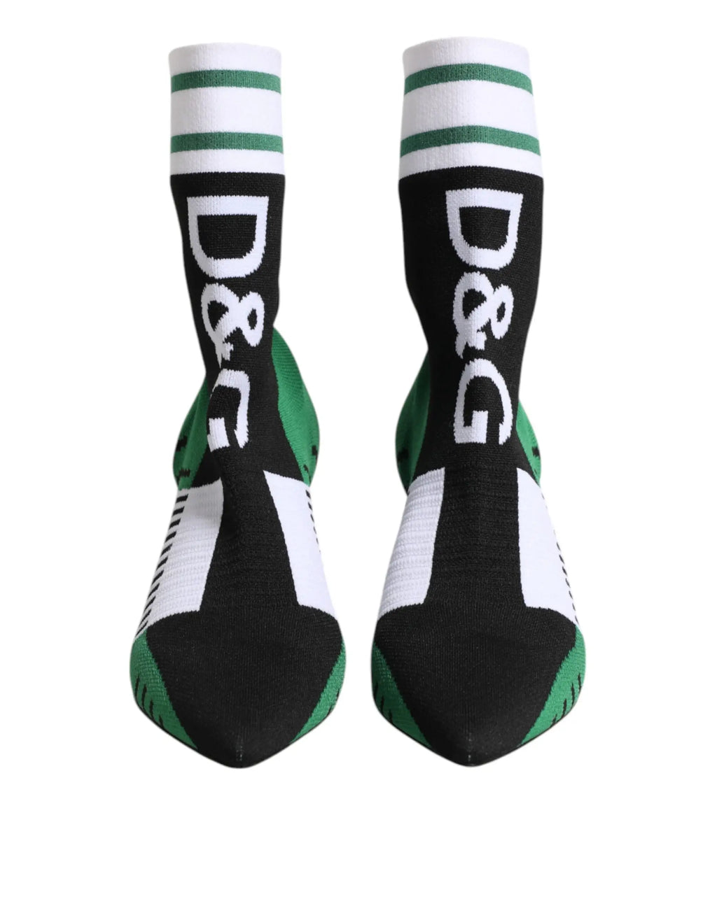 Chaussettes de sport dolce & gabbana vertes noires et blanches avec lettres audacieuses et bordures rayées