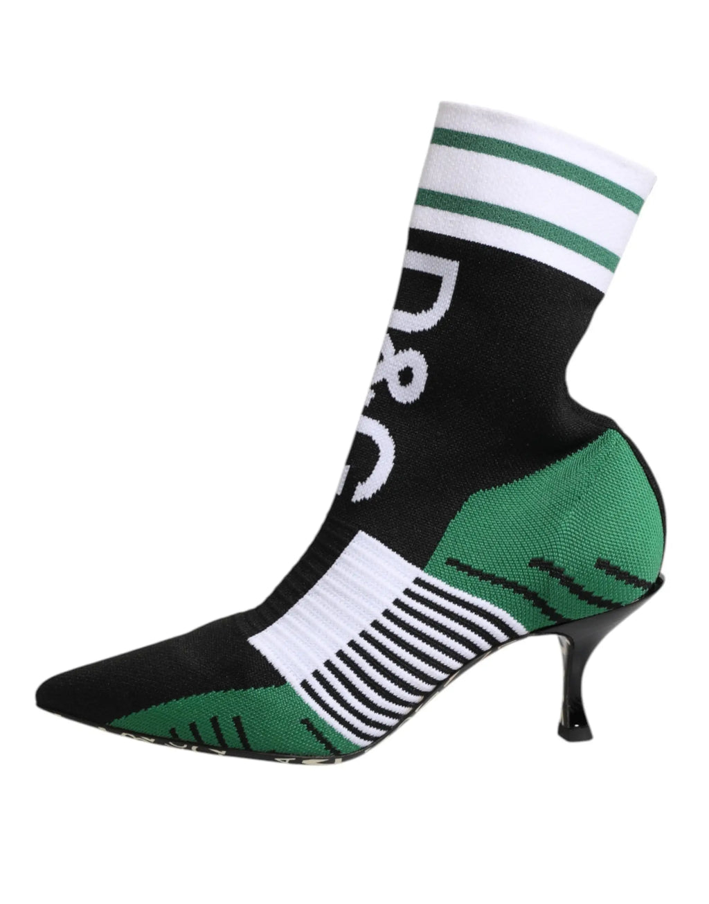 Dolce & Gabbana bottines vertes en maille stretch avec rayures blanches talon stiletto et bout pointu