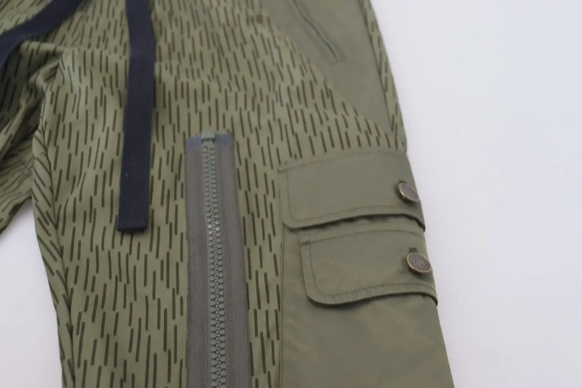 Dolce & gabbana pantalon cargo homme vert olive à rayures noires diagonales avec poches à rabat boutonnées et fermeture éclair grise