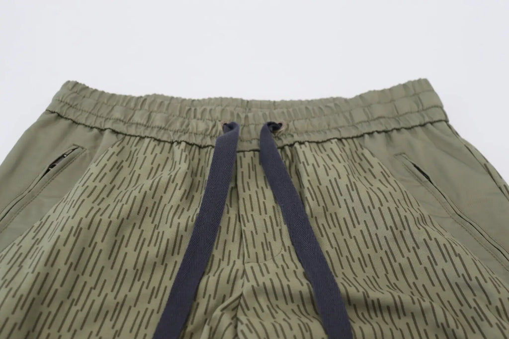 Shorts olive vert dolce gabbana à rayures diagonales subtils avec cordons bleu marine foncé pour homme