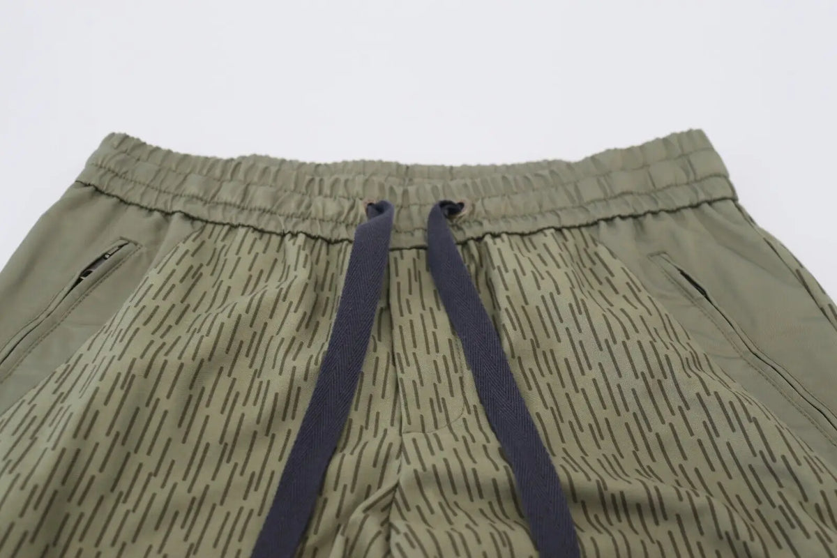 Shorts olive vert dolce gabbana à rayures diagonales subtils avec cordons bleu marine foncé pour homme