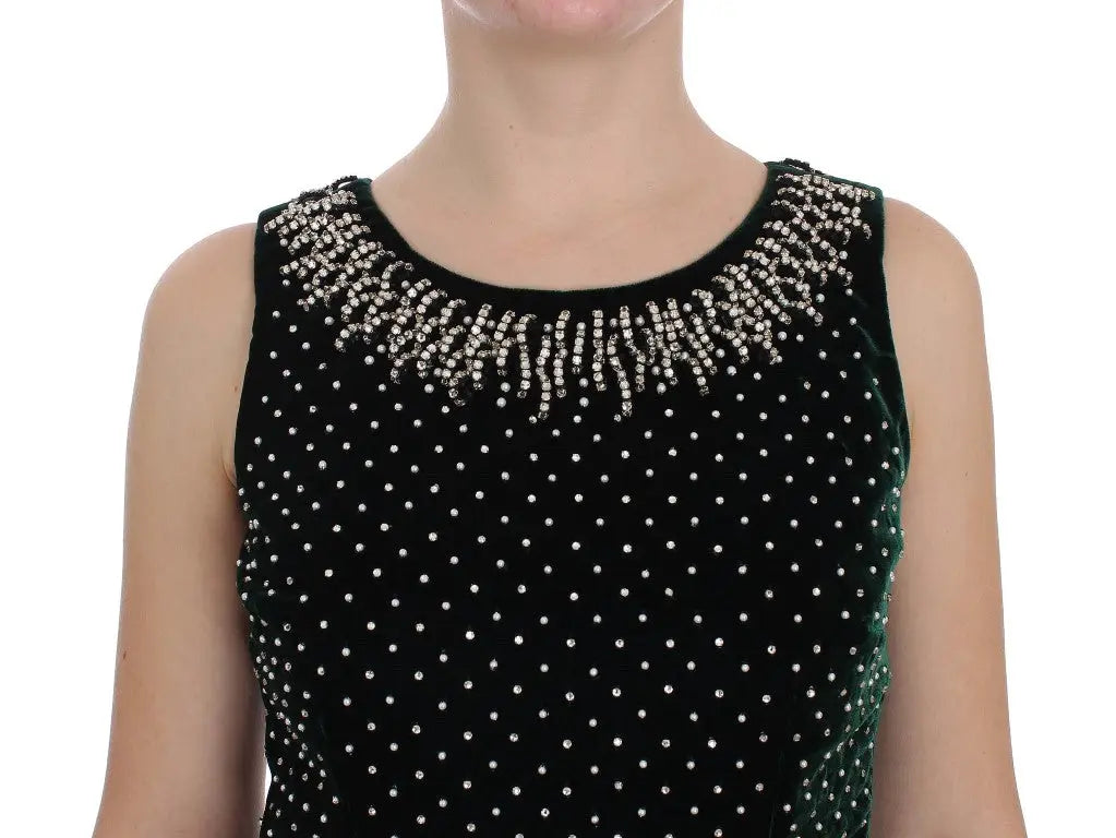 Robe longue maxi verte en velours dolce & gabbana avec col orné et motifs pois en strass blancs