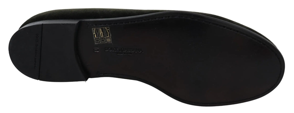 Semelle noire en cuir de chaussure avec logo embossé de la marque dolce & gabbana pour mocassins homme en velours vert