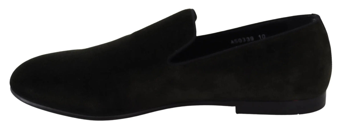 Dolce & gabbana green velvet slip on mens loafers shoes en daim noir minimalistes à talon bas