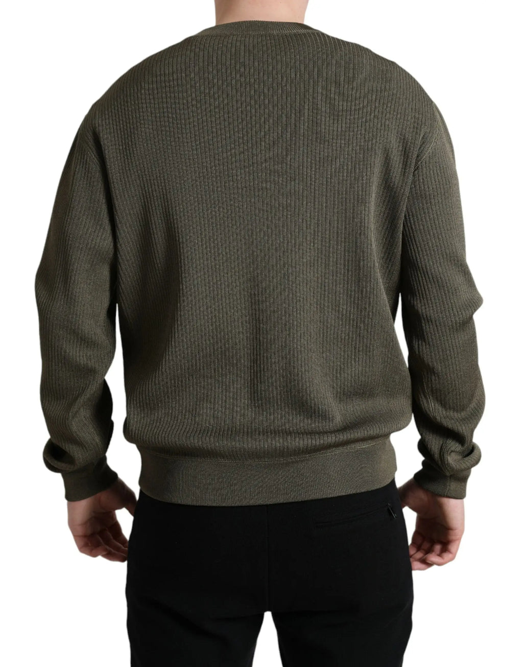 Pull over homme dolce gabana vert en viscose avec col rond manches retroussées et tricot côtelé olive