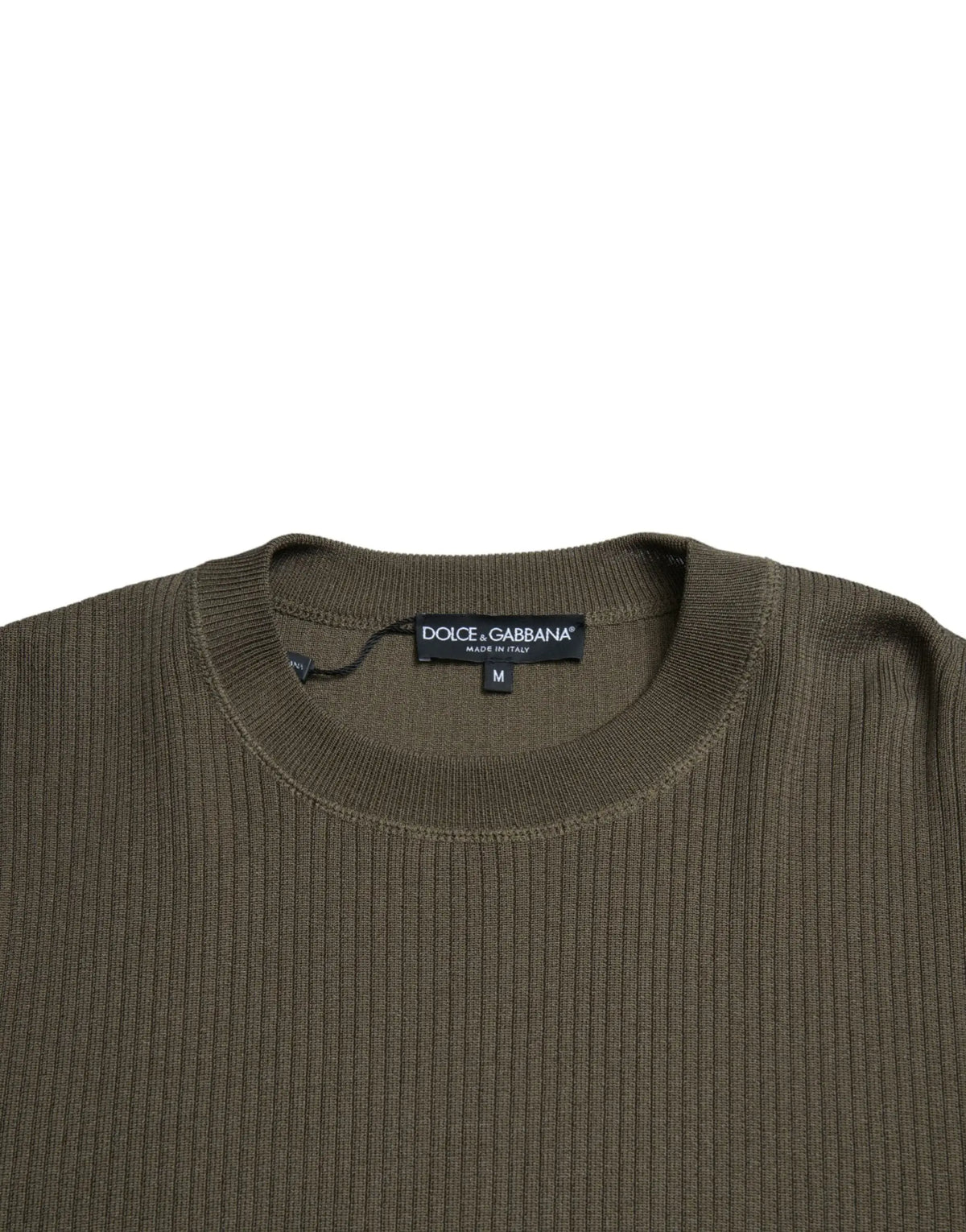 Pull en maille côtelée olive vert en viscose pour homme dolce & gabbana col rond manches longues