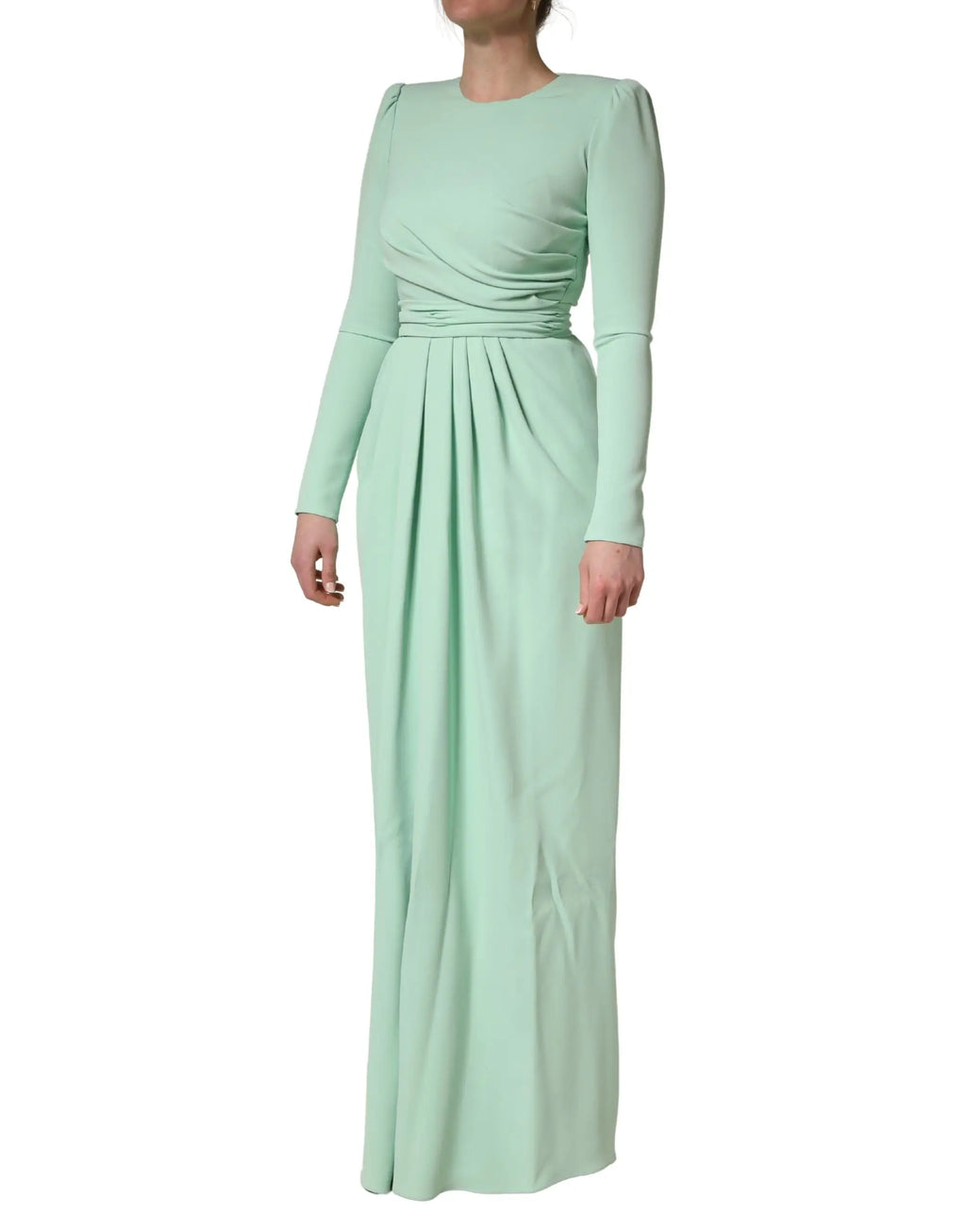 Robe longue dolce & gabbana vert menthe en viscose à manches longues avec corsage drapé et jupe plissée