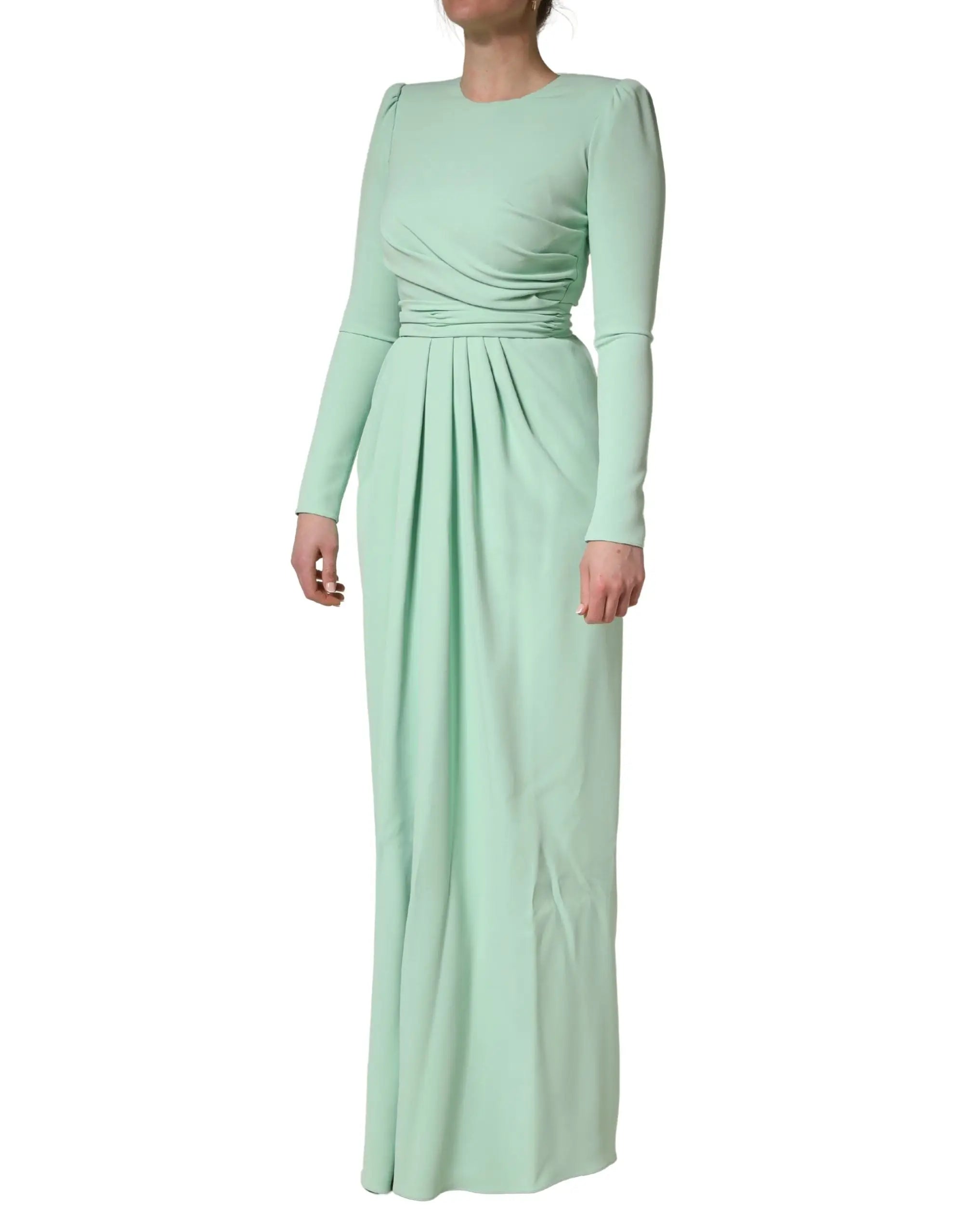 Robe longue dolce & gabbana vert menthe en viscose à manches longues avec corsage drapé et jupe plissée