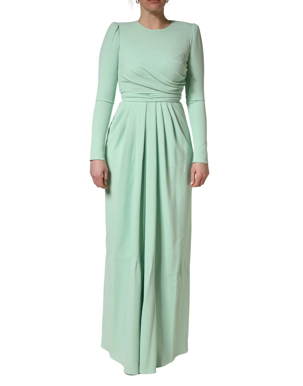 Robe longue verde menthe en viscose dolce gabbana à manches longues avec corsage froncé et jupe plissée