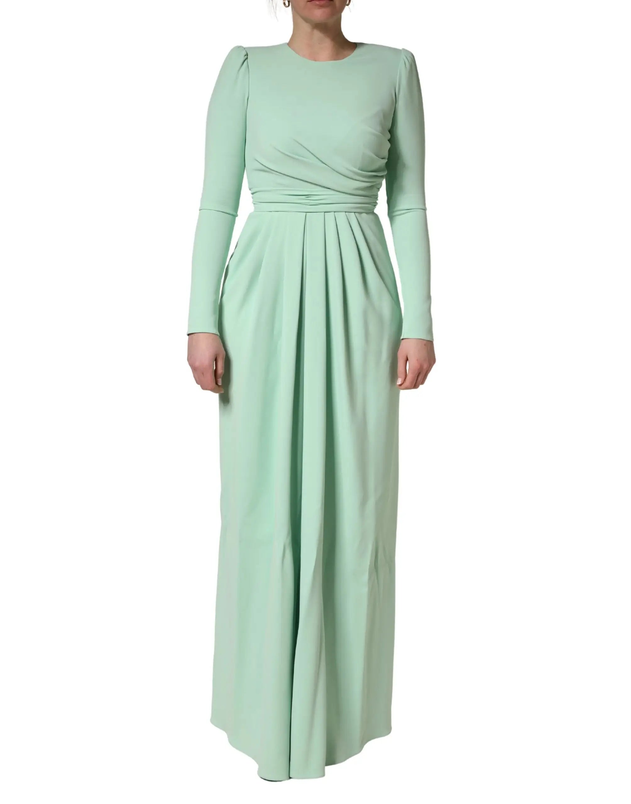 Robe longue verde menthe en viscose dolce gabbana à manches longues avec corsage froncé et jupe plissée