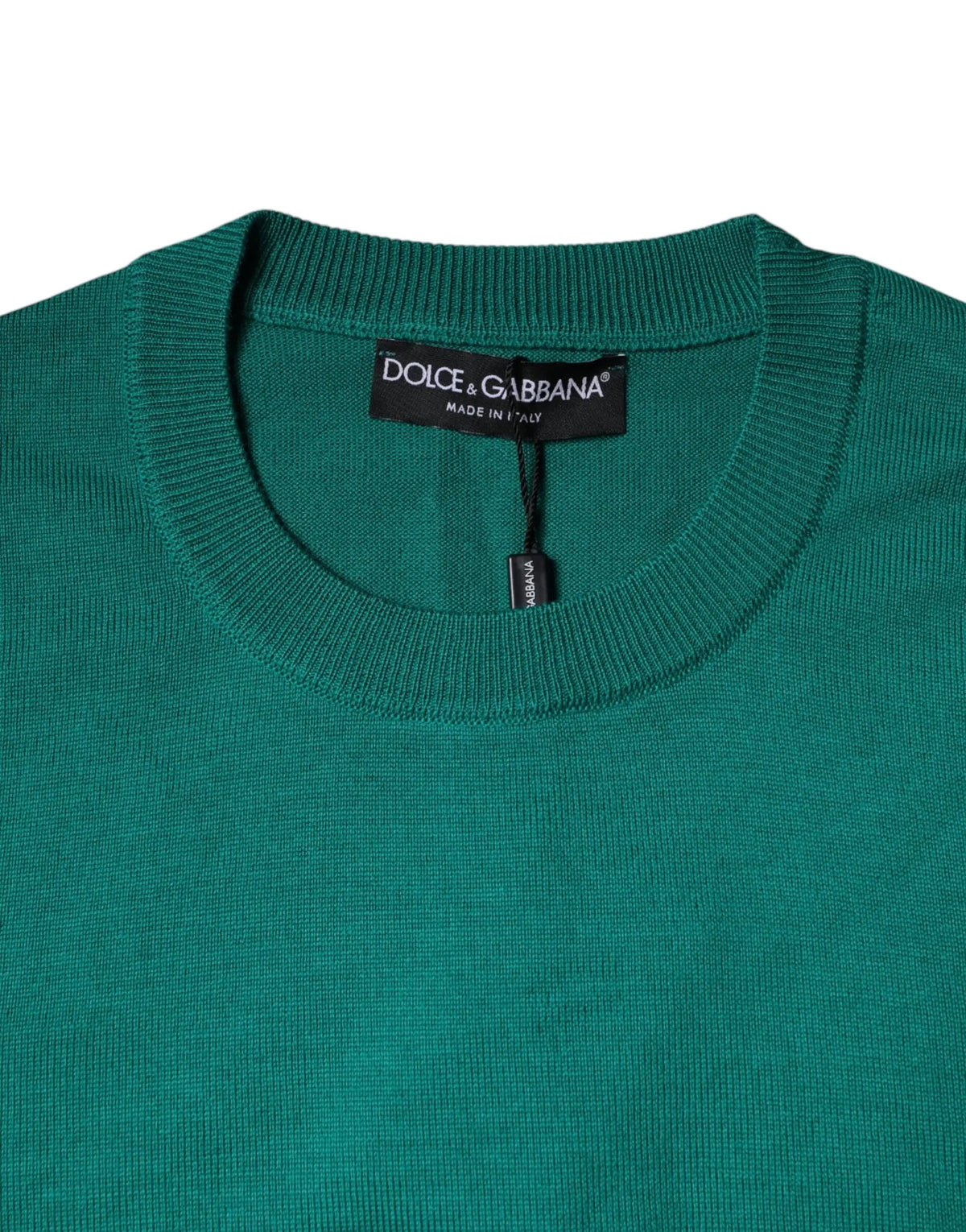 Dolce & gabbana pull en laine vert émeraude à col rond côtelé avec étiquette de marque intérieure
