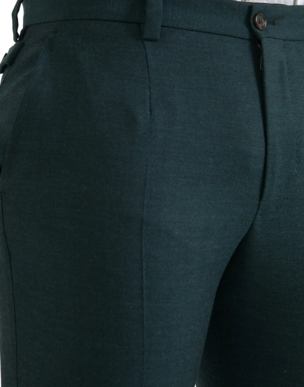 Pantalon slim vert en laine dolce gabbana avec tissage texturé subtile et fermeture classique par bouton