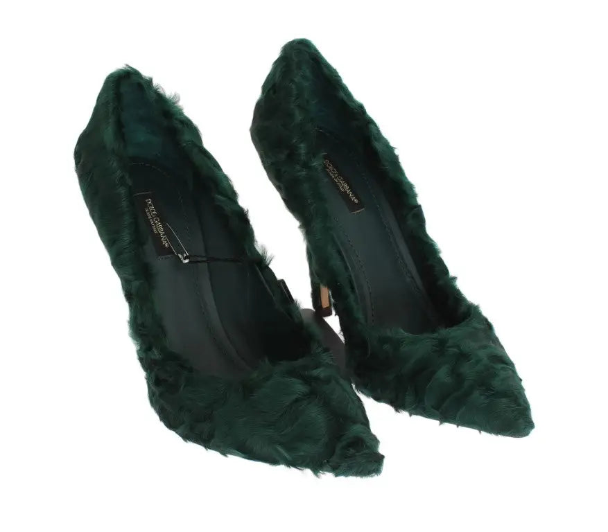 Pumps vert foncé en agneau xiangao avec talons hauts et texture duveteuse de dolce & gabbana