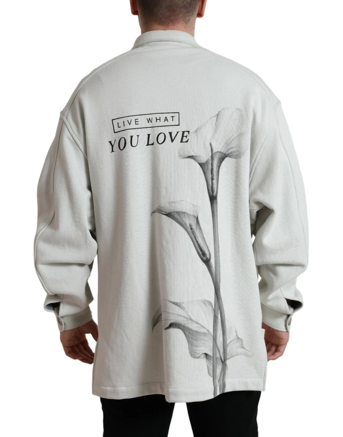 Veste dolce & gabbana grise en coton avec col boutonné montrant au dos une illustration botanique de calla lilies