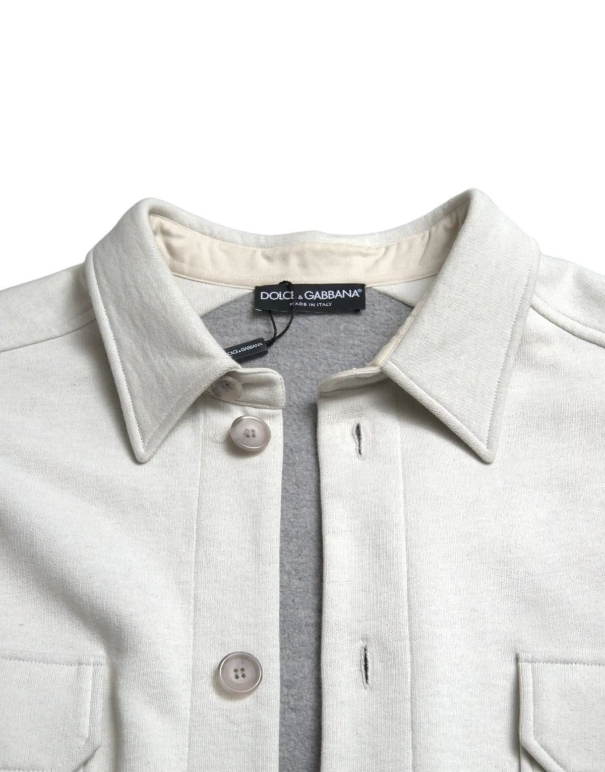 Veste dolce & gabbana crème en coton avec col boutonné et doublure intérieure grise subtile en tissu texturé