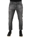 Pantalon jean slim fit dolce gabbana en coton gris foncé avec effet délavé et légère usure aux cuisses