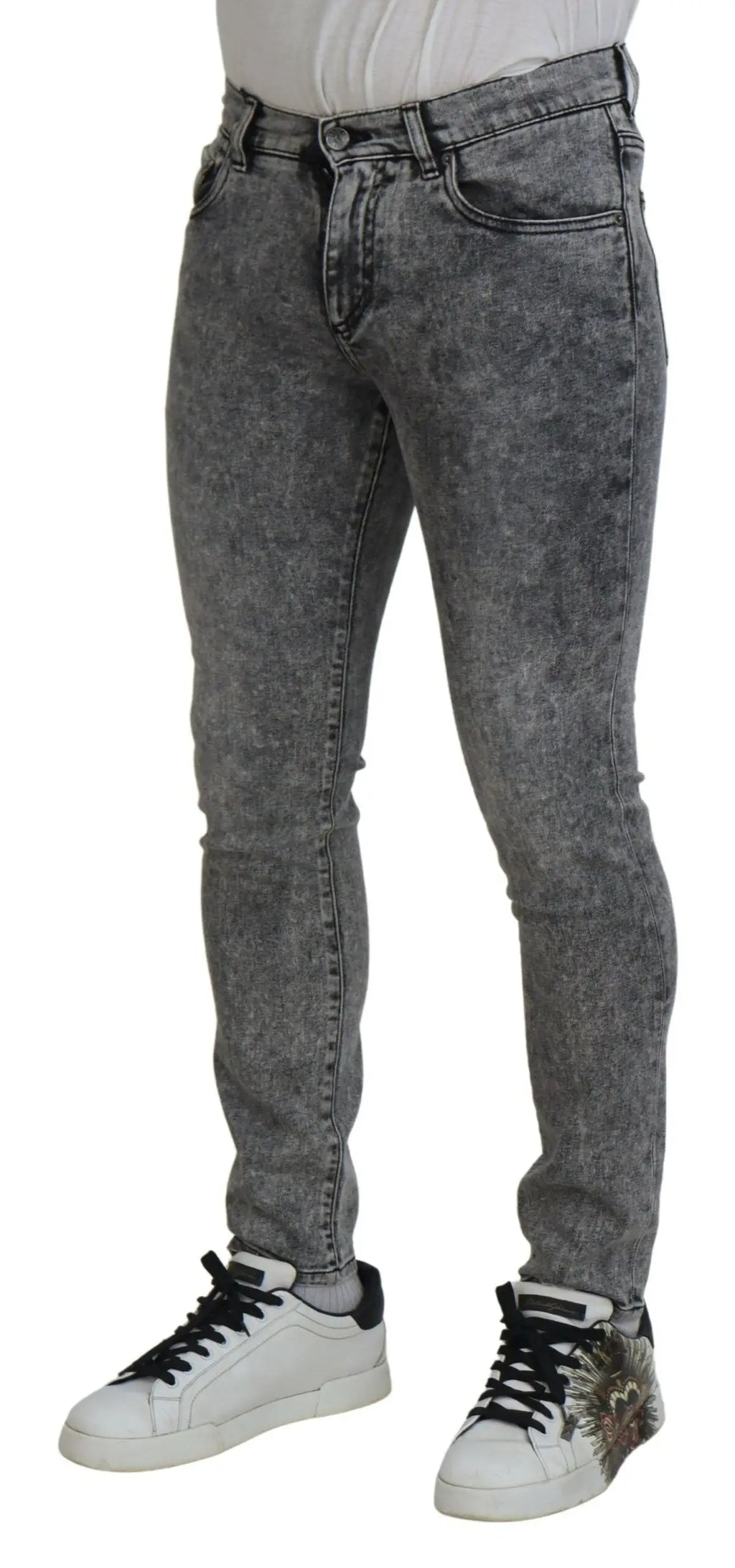 Jean slim fit gris délavé en coton avec effet usé pour homme dolce gabbana