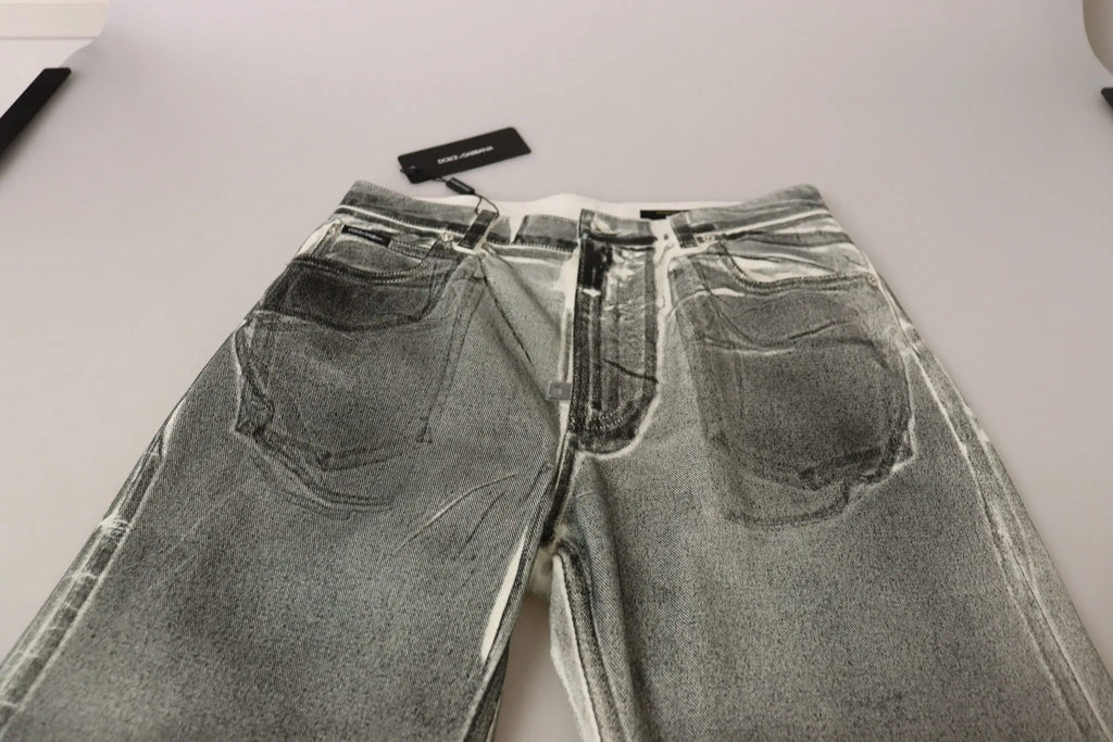 Jean en coton gris délavé Dolce & Gabbana taille haute avec effet usé et coutures visibles