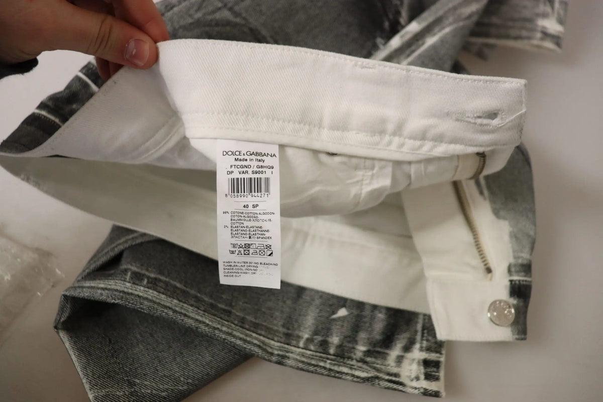 Pantalon en jean en coton dolce & gabbana gris délavé taille haute avec rayures verticales subtiles sur la couture intérieure