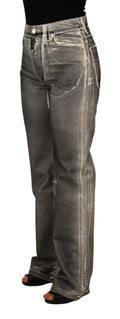Jean en denim gris foncé délavé avec aspect usé et coutures visibles dolce gabbana en coton taille haute