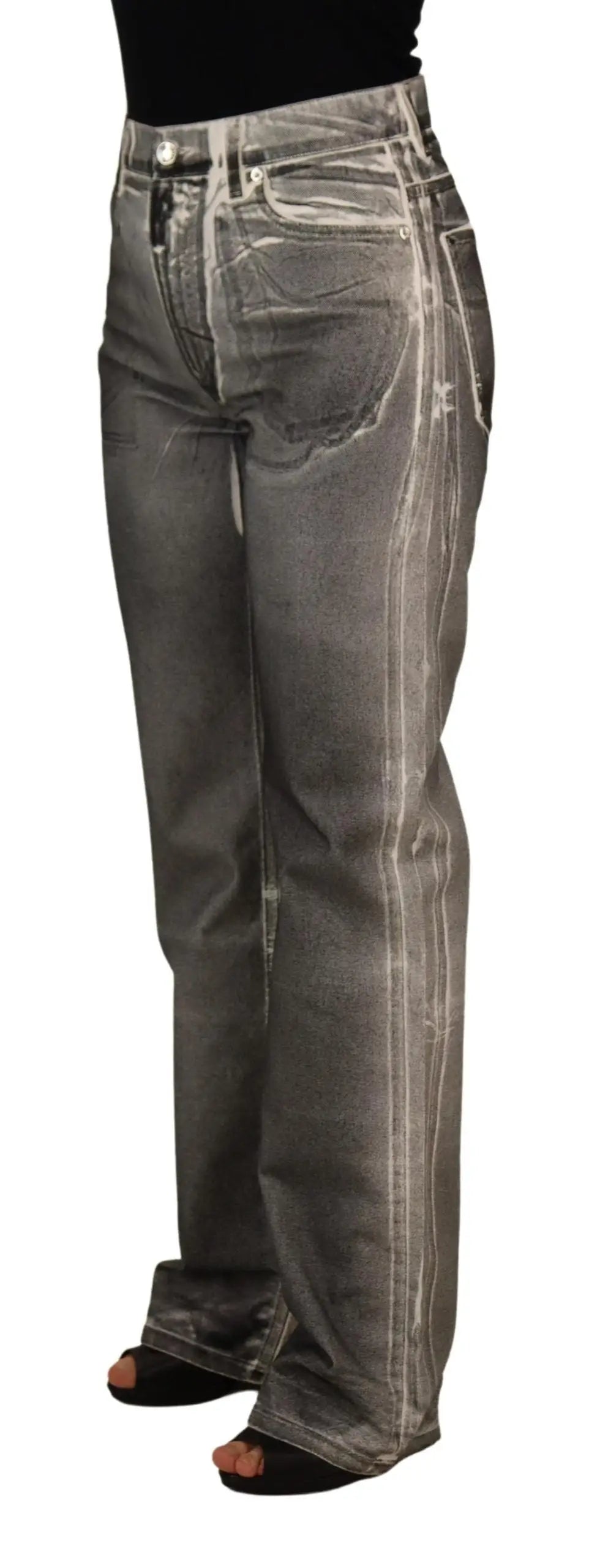 Jean en denim gris foncé délavé avec aspect usé et coutures visibles dolce gabbana en coton taille haute