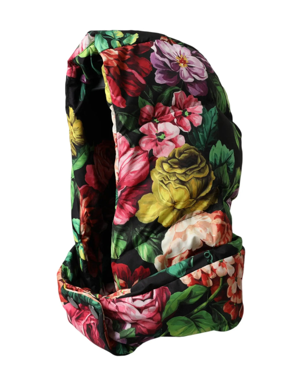 Chapeau dolce & gabbana multicolore en tissu matelassé avec motif floral vif en rouge rose jaune et violet sur fond noir