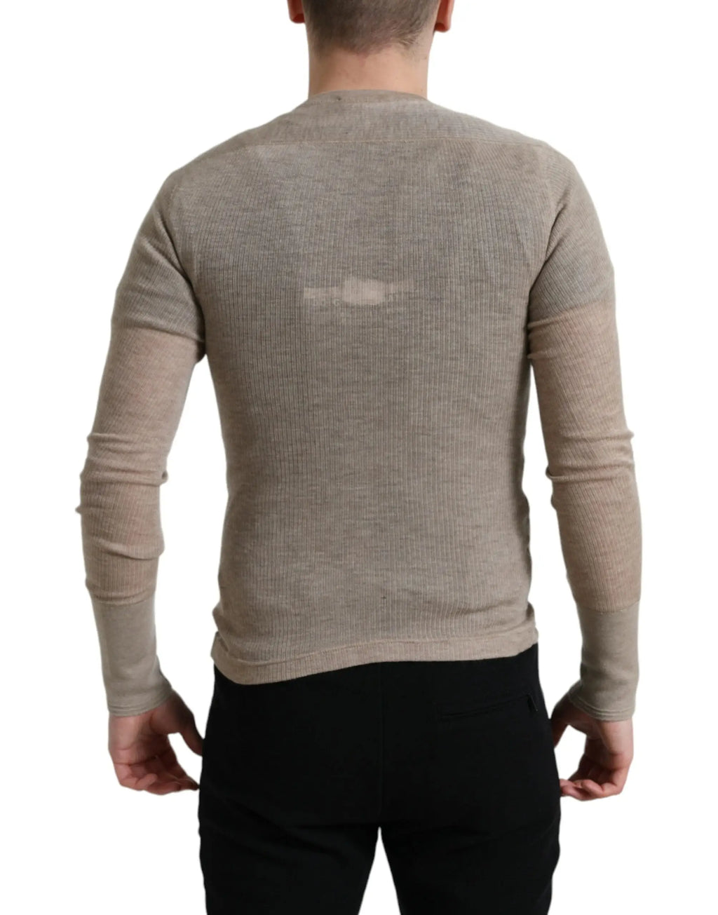 Beige dolce & gabbana henley pullover en cachemire côtelé à manches longues pour femme