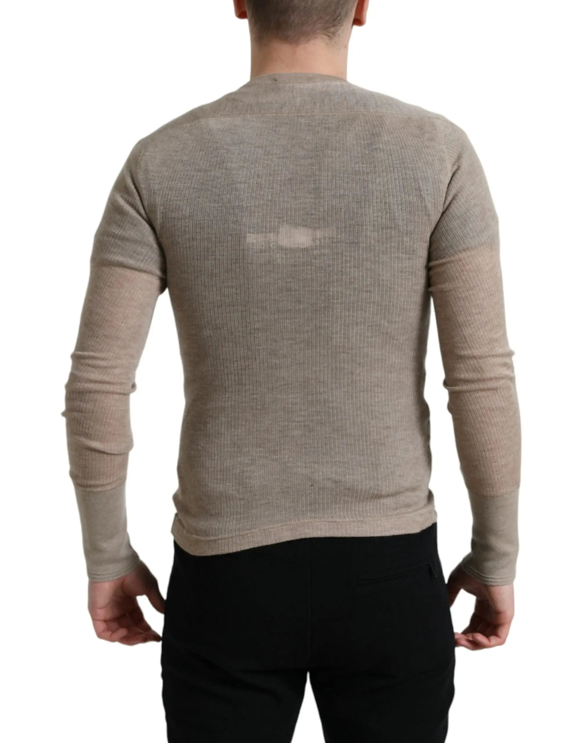 Beige dolce & gabbana henley pullover en cachemire côtelé à manches longues pour femme