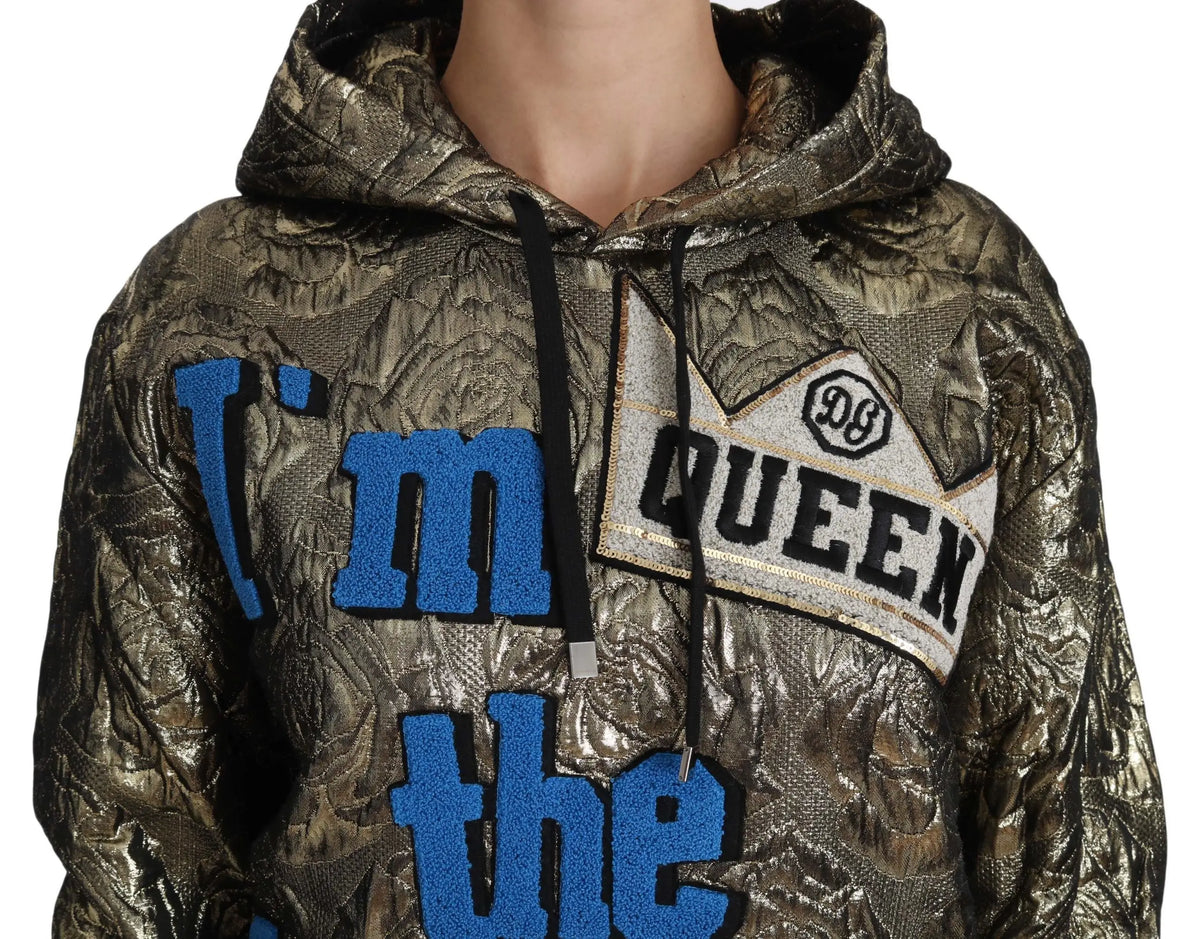 Sweatshirt à capuche dolce & gabbana im the queen en jacquard or métallisé avec texte brodé bleu et patch couronne blanc