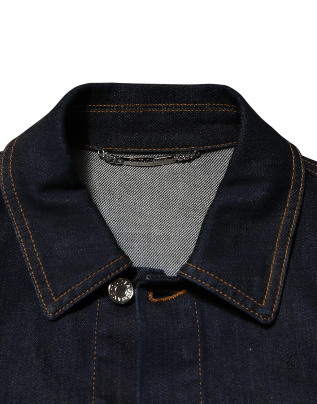 Veste en jean bleu indigo dolce & gabbana slim avec doublure intérieure gris clair et coutures marron