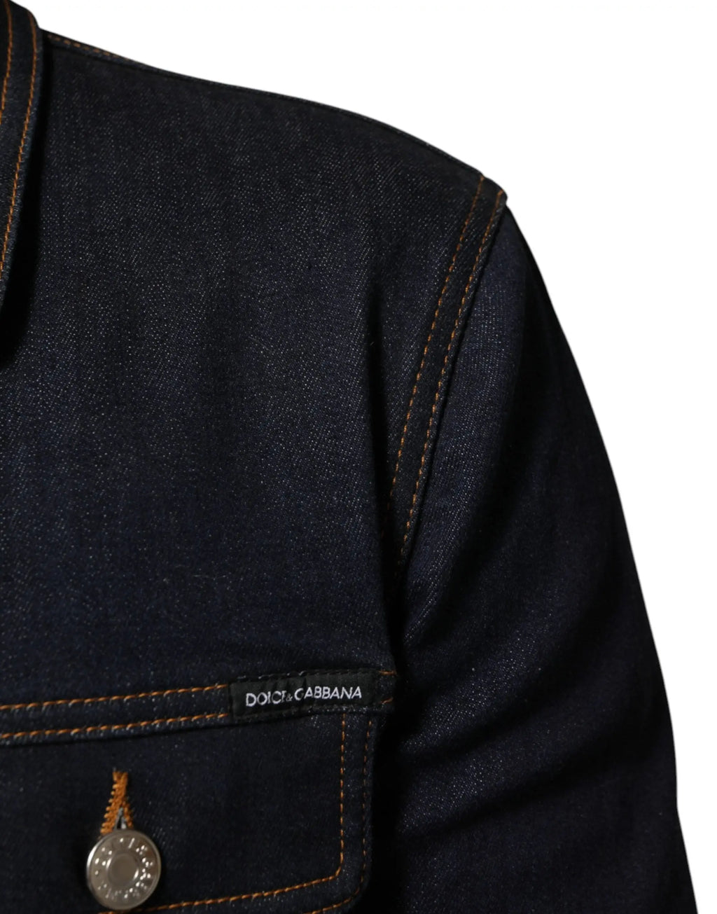 Veste slim indigo bleu en denim dolce & gabbana avec surpiqûres marron contrastantes et bouton argenté