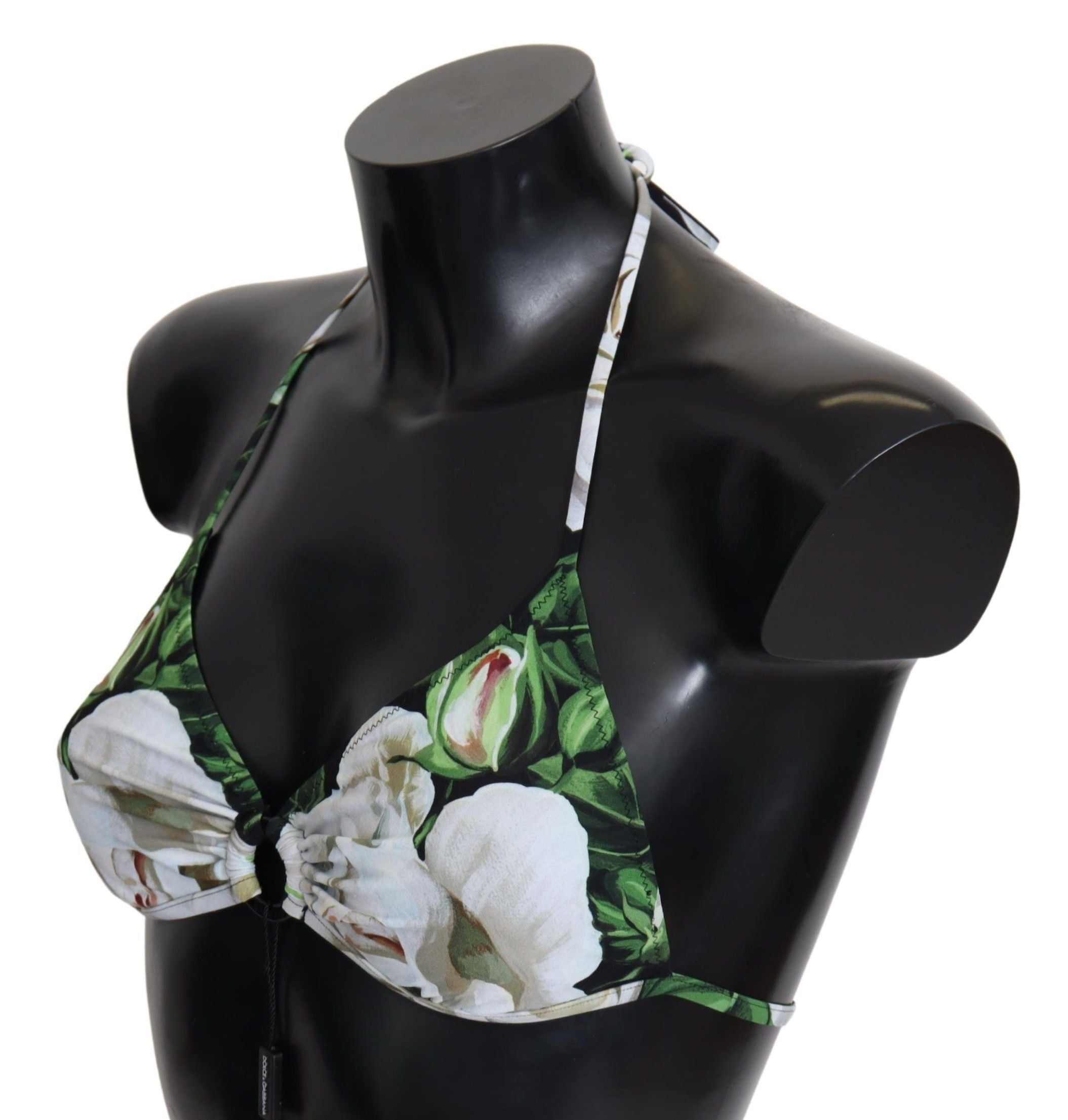 Bikini push-up à fleurs multicolores de Dolce & Gabbana, haut de maillot de bain halter avec imprimé floral vibrant.