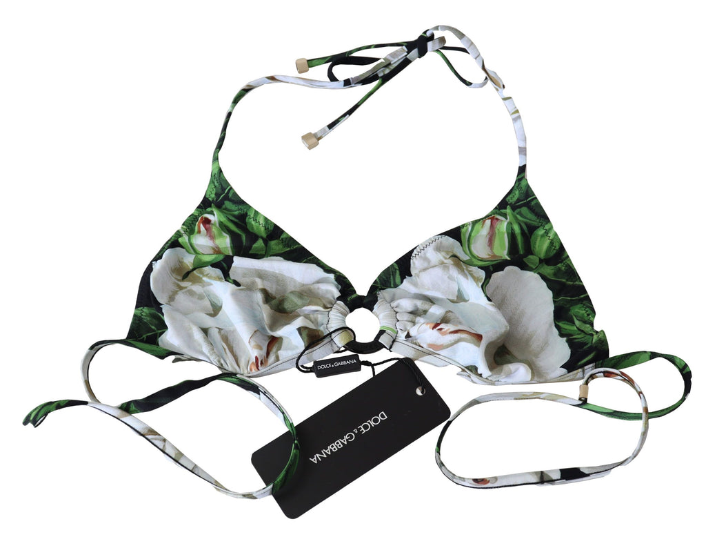 Top de bikini à nouer Dolce & Gabbana à imprimé floral multicolore, style halter, pour maillots de bain féminins.