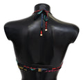 Top de bikini femme Dolce & Gabbana en imprimé coraux noir, maillot de plage élégant avec détails colorés.