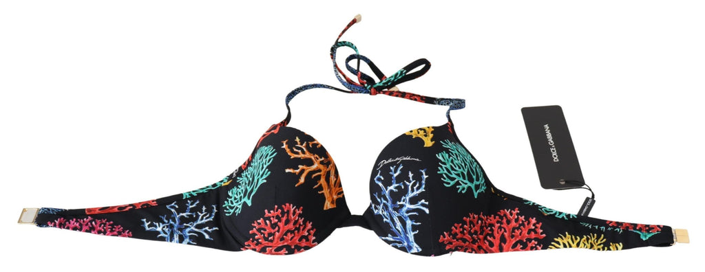 Top de bikini pour femme Dolce & Gabbana avec imprimé coraux noir, maillot de bain élégant pour la plage