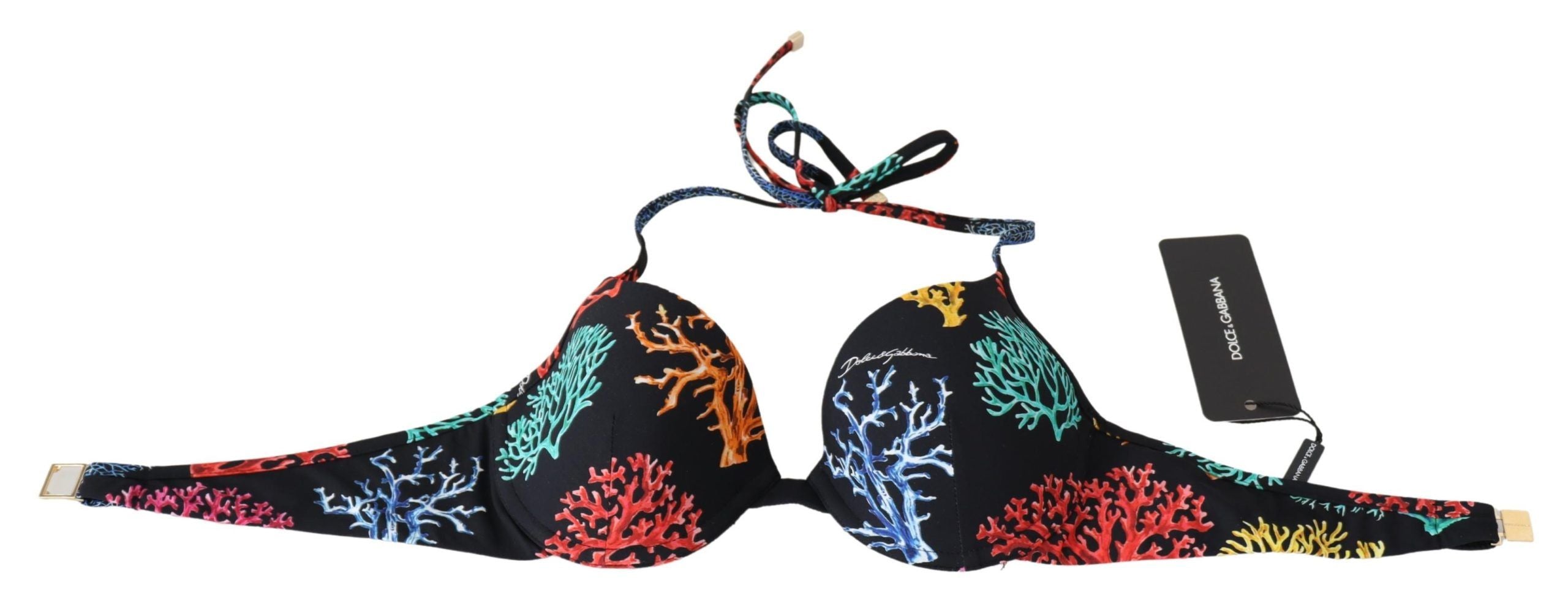 Top de bikini pour femme Dolce & Gabbana avec imprimé coraux noir, maillot de bain élégant pour la plage