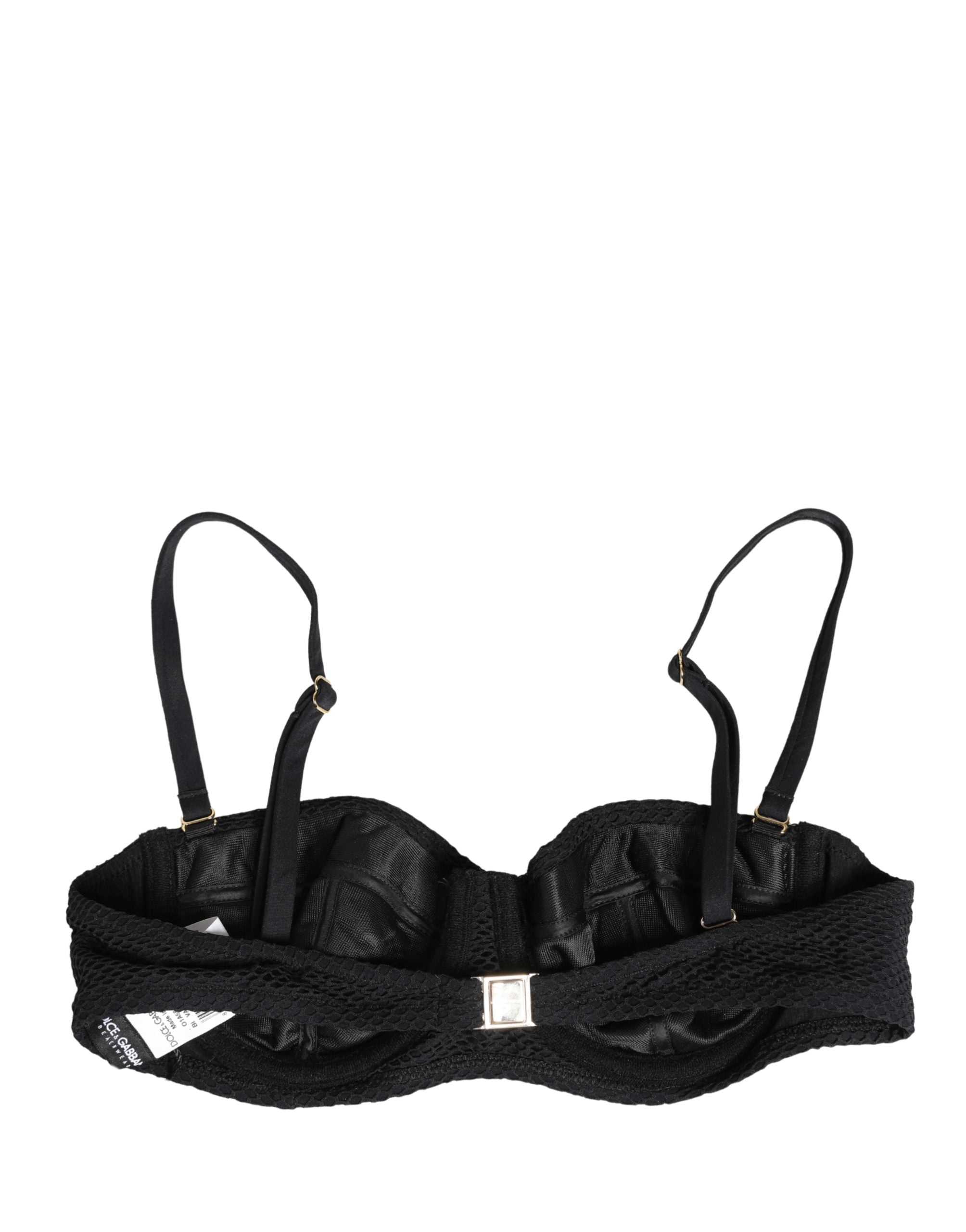 Soutien-gorge rembourré en nylon noir de Dolce & Gabbana, style balconnet, sous-vêtements élégants et confortables.