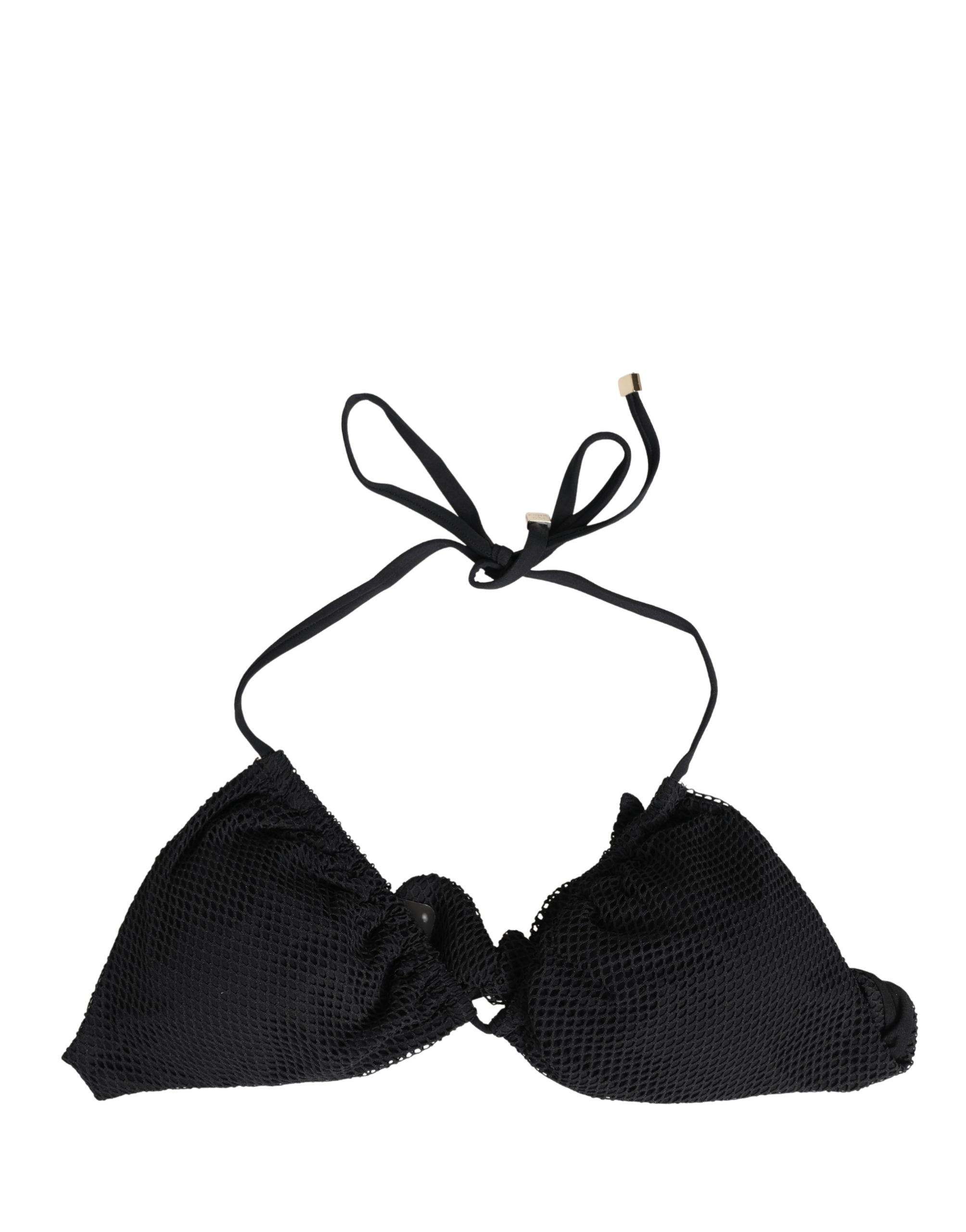 Bikini triangle rembourré noir de Dolce & Gabbana, haut de maillot de bain halter, en tissu matelassé.