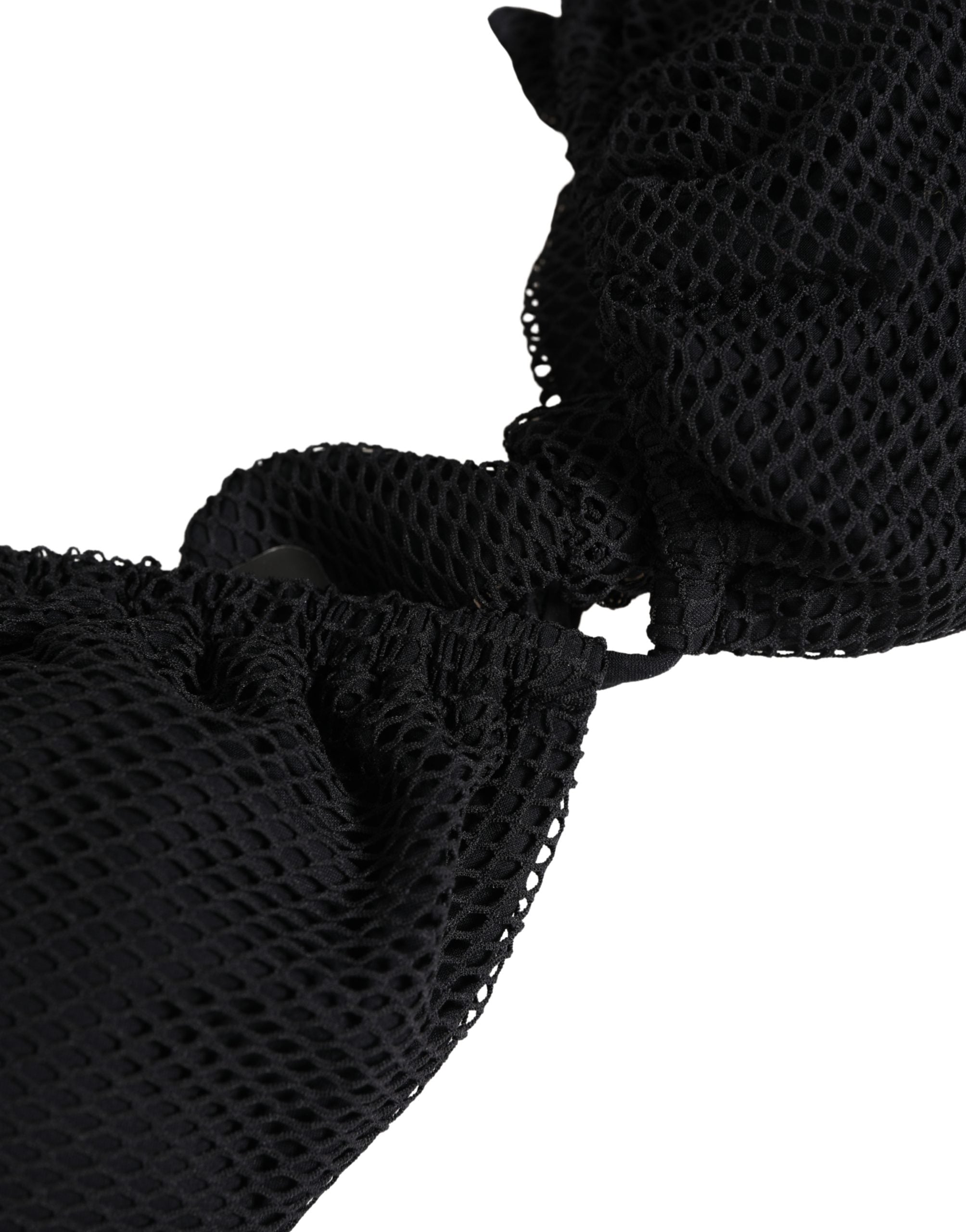 Top de bikini noir rembourré à triangle et à nouer dans le cou, swimwear Dolce & Gabbana, élégant et tendance.