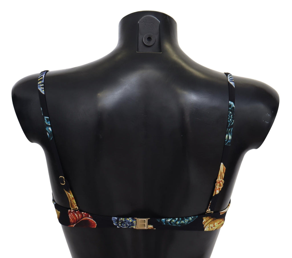 Haut de bikini pour femmes Dolce & Gabbana avec imprimé coquillages noirs, style élégant et tendance.
