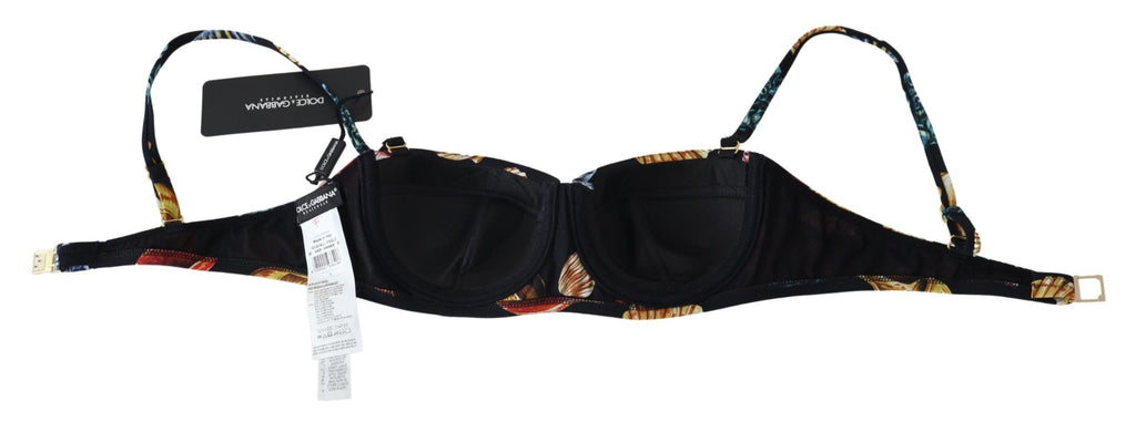Top de maillot de bain pour femmes Dolce & Gabbana avec imprimé coquillages noirs, tissu élégant et style sophistiqué.