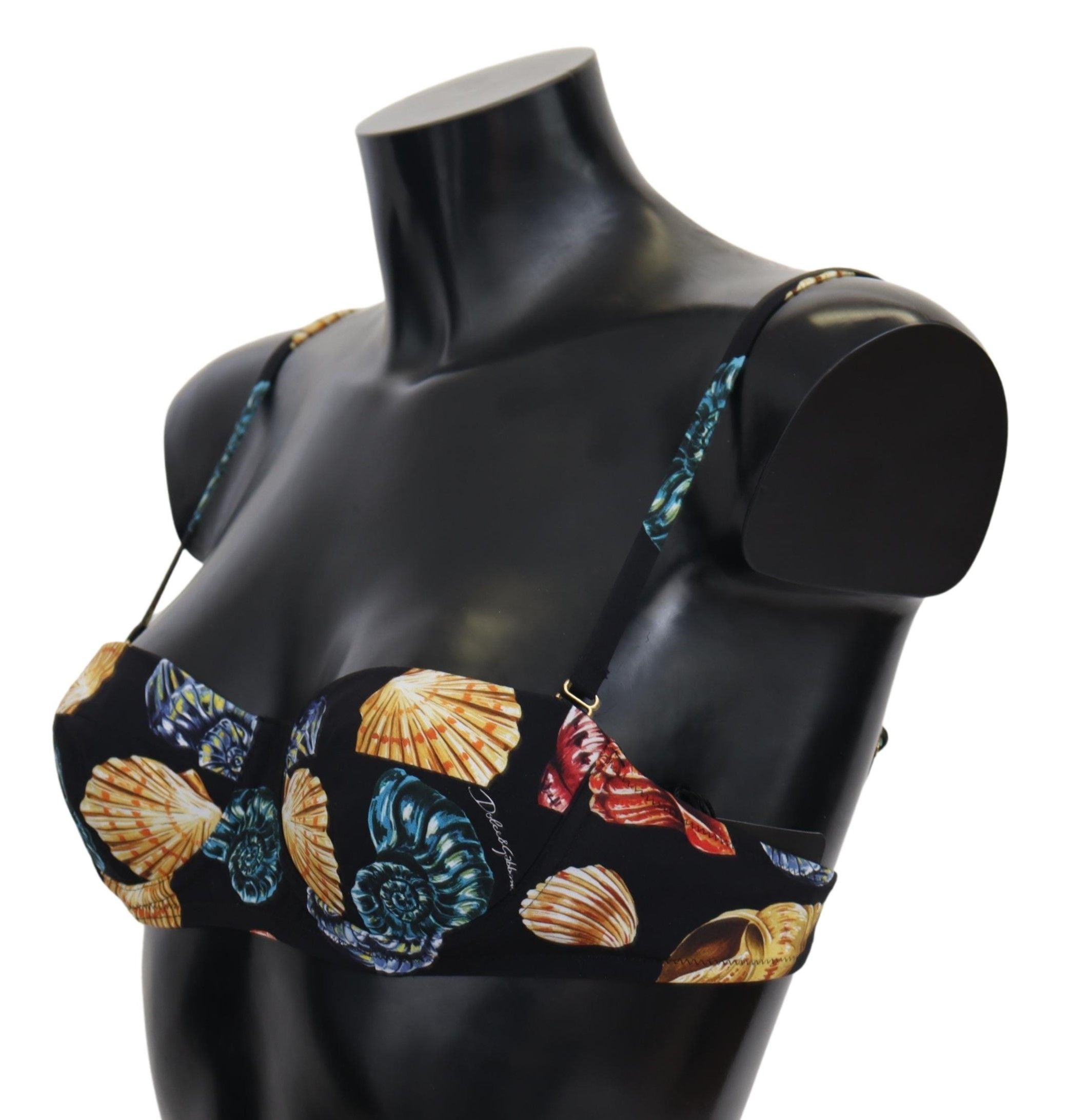 Maillot de bain bikini pour femmes Dolce & Gabbana avec imprimé coquillages noirs, haut de maillot de bain élégant.