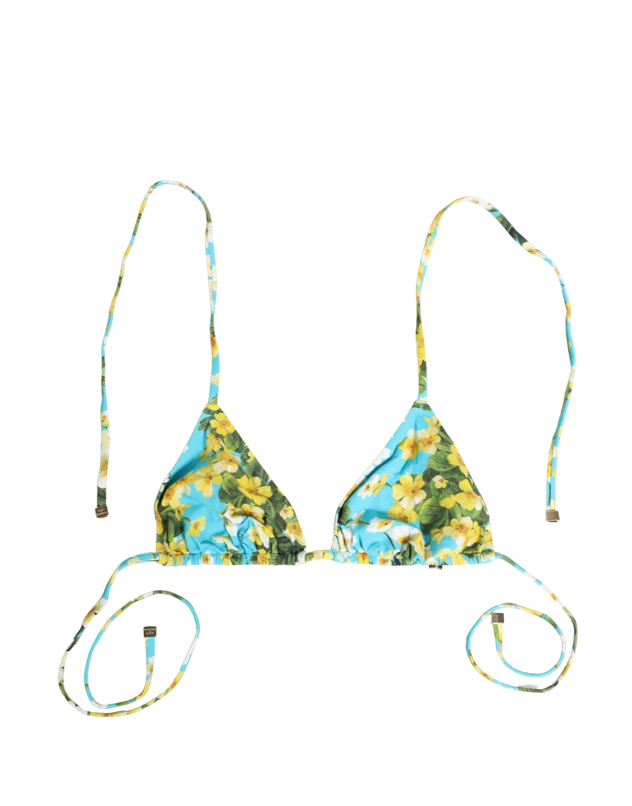 Top de bikini halter en nylon à imprimé floral bleu de Dolce & Gabbana, avec détails élégants et design tendance.