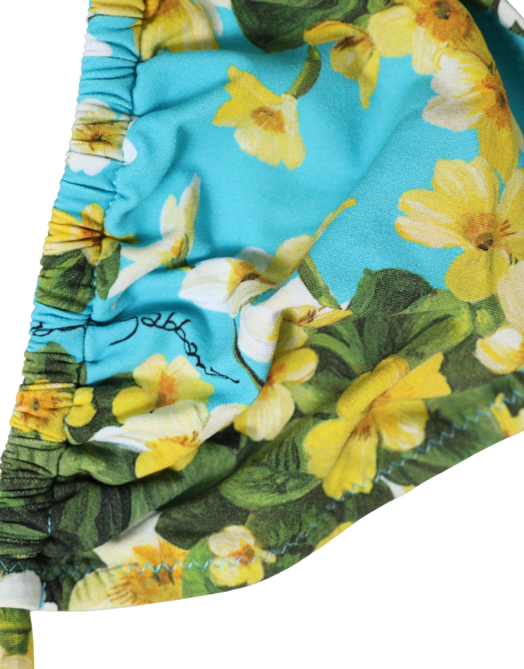 Haut de bikini en nylon à imprimé floral bleu de Dolce & Gabbana, style halter pour maillot de bain élégant.